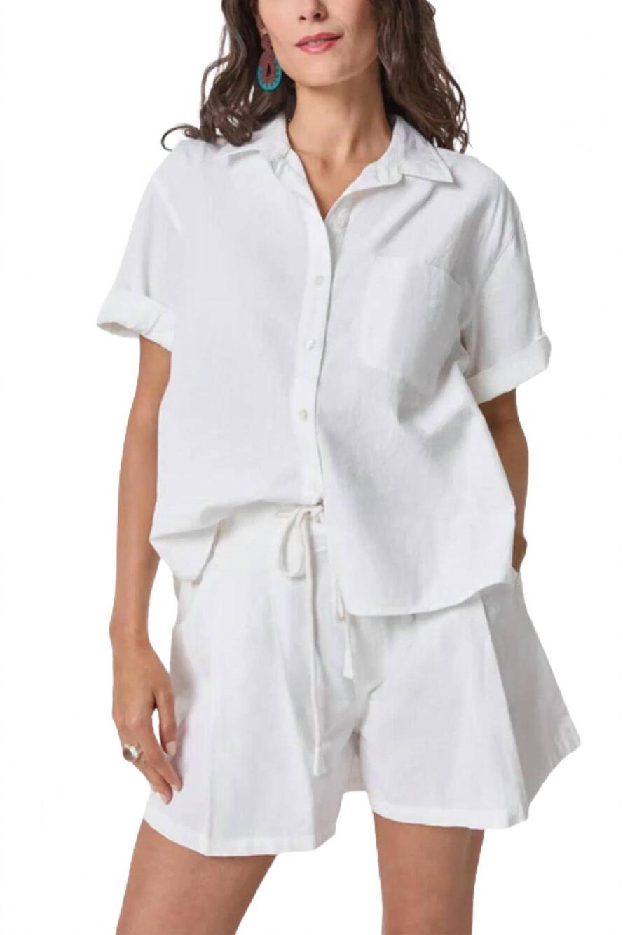 NEW LILLA P linen blend boyfriend button down shirt in white